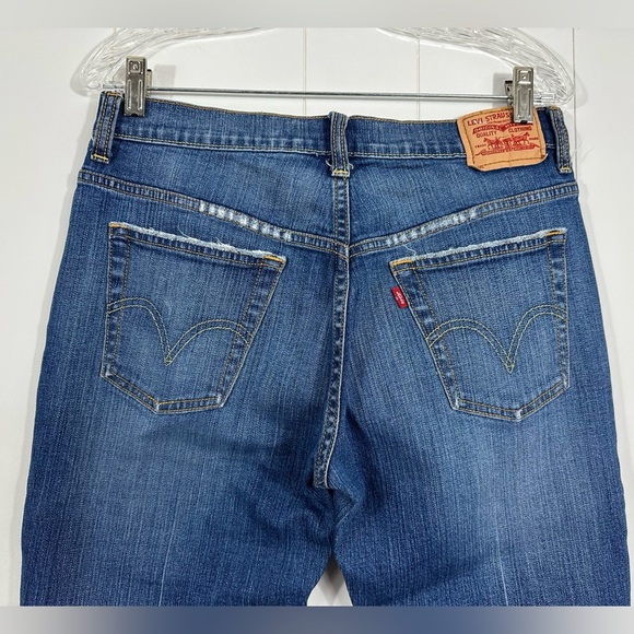 Levis 515 Bootcut Denim Blue Jeans Women's Size 4 Short Mid-Rise Distressed - Picture 6 of 13